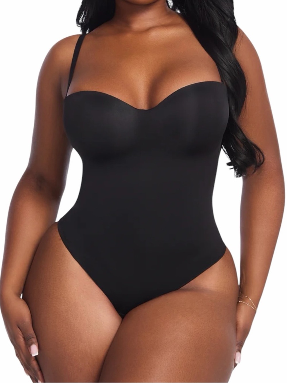 She's Waisted Strapless Black Shapewear Thong Bodysuit XXL(10-12)
